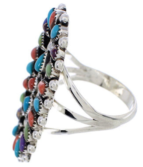 Multicolor Southwest Needlepoint Silver Ring Size 6-3/4 YX35198